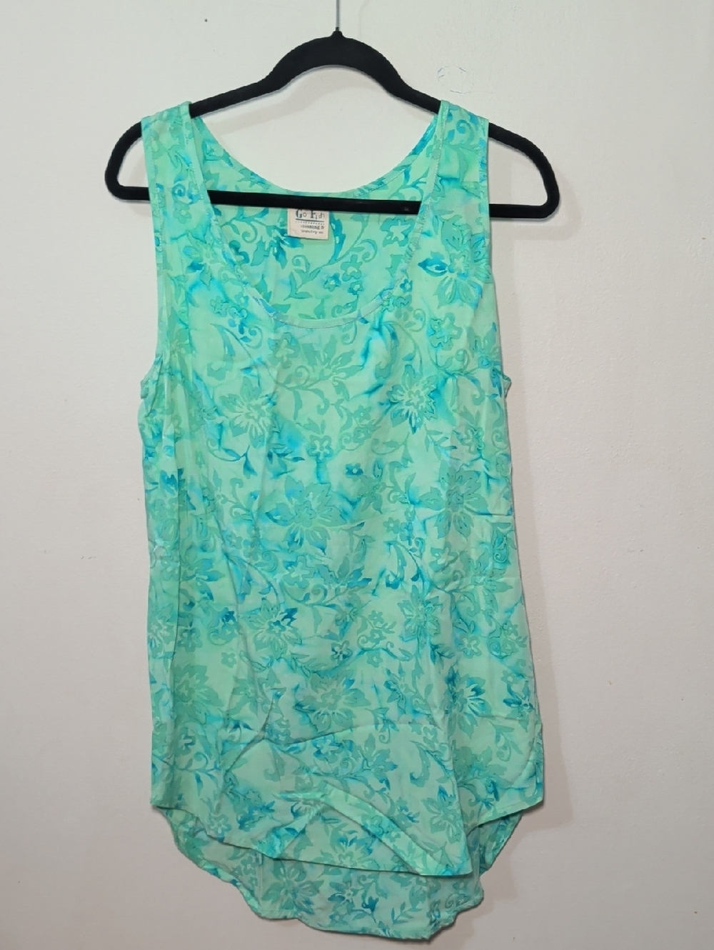Go Fish Clothing & Jewelry Co Light Teal Floral Sleeveless Tunic Women's Size M